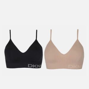 DKNY Black And Sand Seamless Bra Soft Stretch  Adjustable Strap 2 Pk
